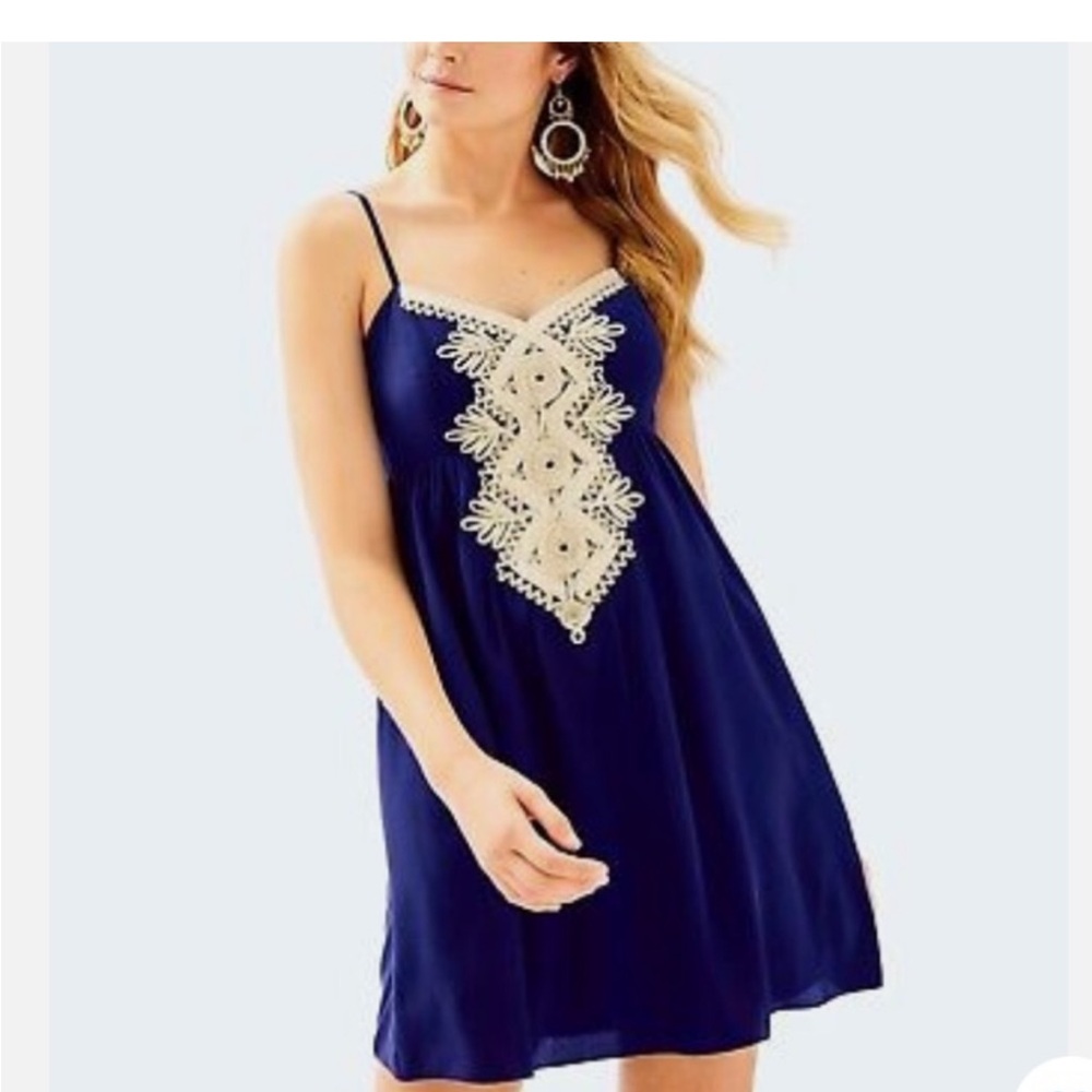 Chic Navy Dress with Gold Detailing
